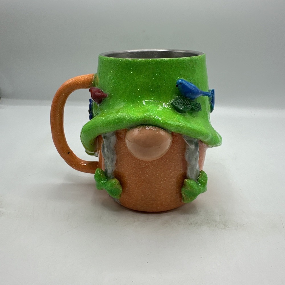 Girl Gnome Mug, Metal & Epoxy,Unbranded Orange‎ And Green.